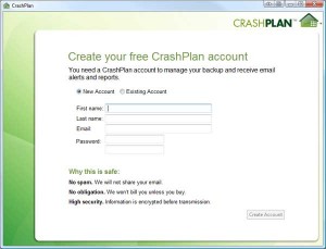 CrashPlan: Create Account